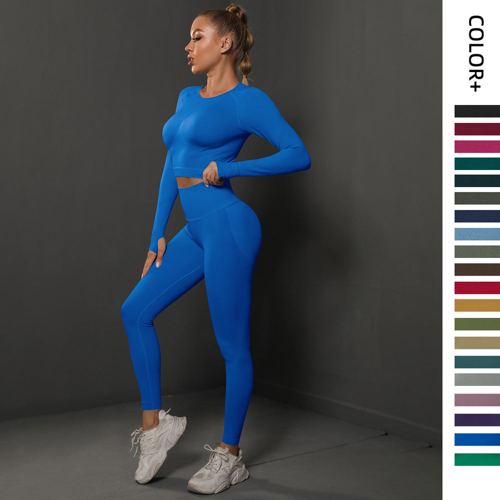 Ready-to-ship cross-border seamless peach lift butt lifting yoga set - women's two-piece activewear for running and fitness (us/eu style)
