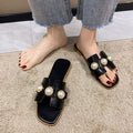 Fashionexportplus size pearl cut out flip-flops women's cross-border wear casual lightweight low-heeled square-toe sandals