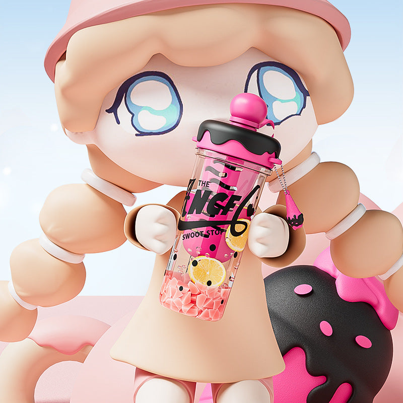 Ins style summer ice cream space water cup large capacity portable strap plastic cup tea water separation tea cup