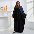 dropshipping african plus size color matching hot diamond bat sleeve loosedress with headscarf