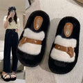 Thick sole fur slippers for women 2023new arrivalwinteroutwearpopularfashion cotton slippers classy sense plaid fur shoes