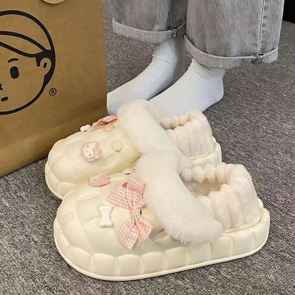 2025 women's winter slippers: cute cartoon design, thick sole, fleece lined, non-slip, wear-resistant, warm, detachable waterproof cotton shoes