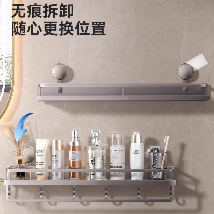 Suction cup shelf - wall mounted, no drilling required - bathroom & toilet organizer for vanity, washroom, and restroom
