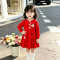 Girls' knit dress - new autumn/winter  collection - kids' lace collar knitted dress - baby red princess dress