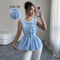 fashion  summer new arrival light blue bows sleeveless tops waist rufflesslimming look vest