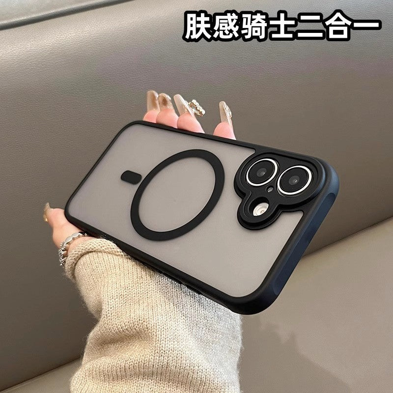 Black knight magnetic frosted semi-transparent skin-feel iphone 17 pro max case, iphone 16 drop-proof hard protective cover