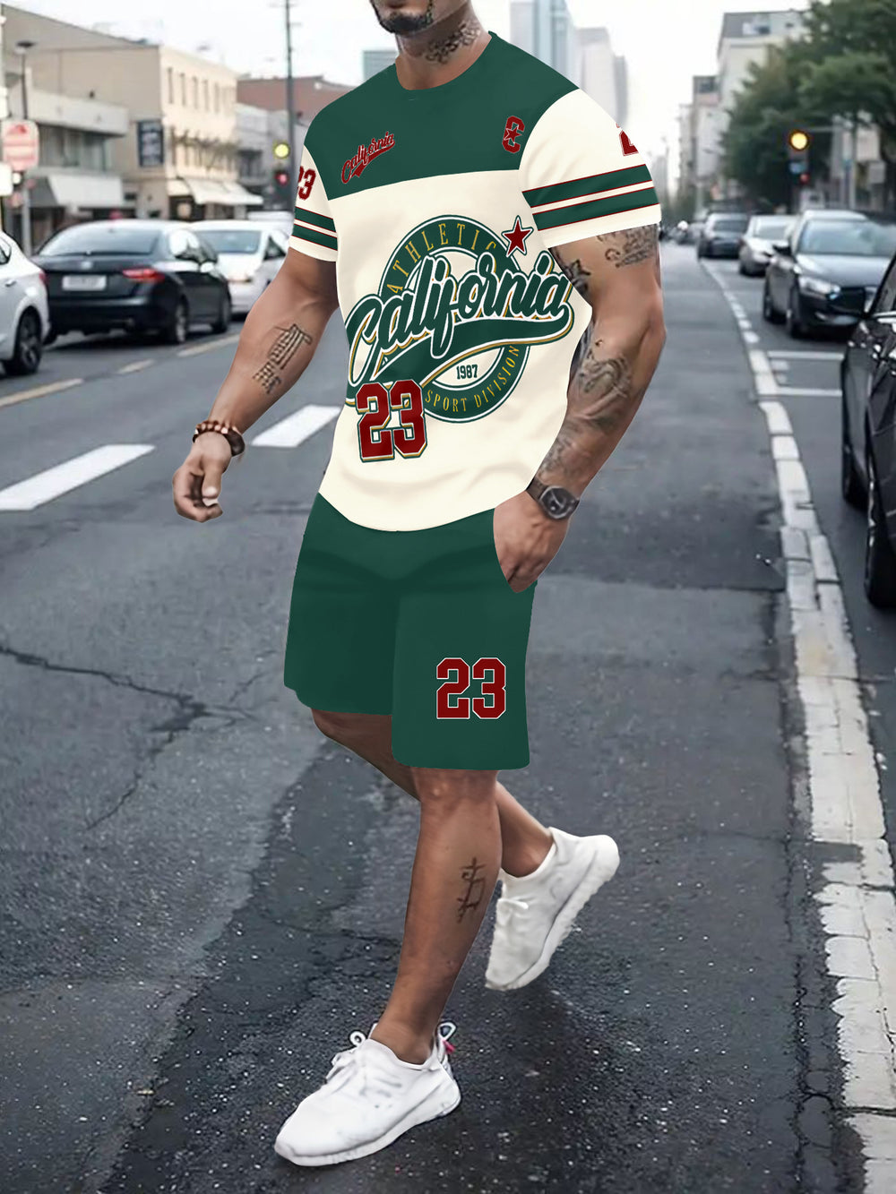 Men's casual sports set - short sleeve & shorts - summer hot seller - cross-border fashion - two-piece leisure outfit