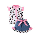 Children's clothing  cross-border fashion pink plaid printed pattern tops denim
