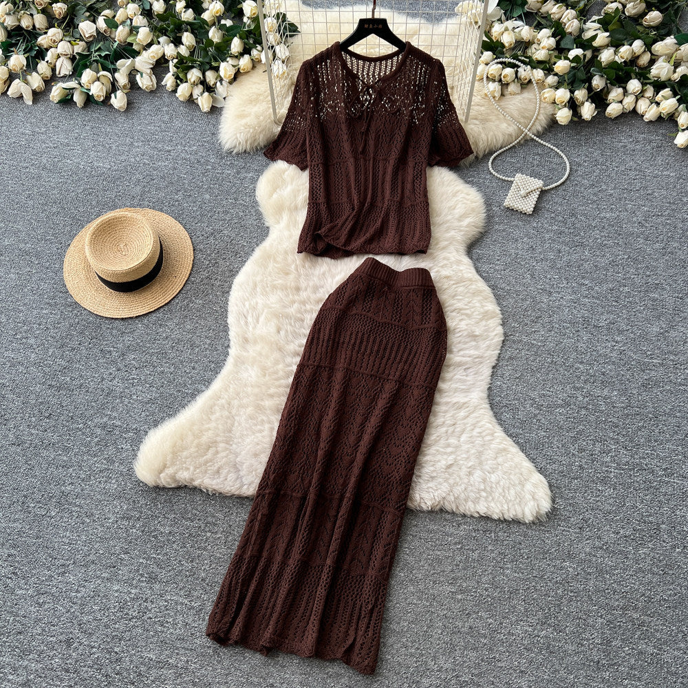 Gentle and lazy style stereo flower embroiderlong sleevesshirt suspender skirttwo-piece setfemaleautumslimming lookelegant