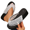 Flip-flops 2025 new arrival women's summer sanya seaside beach wedge heightening 5cm rhinestone sandals outwear slippers