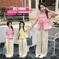 Girls' flutter sleeve outfit -  summer new fashion, stylish two-piece set for little girls, wide-leg pants for toddlers and young children