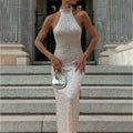 aliexpress 2026 fashionexportnew arrivalhalter neck plaid mesh evening dress silmsexy banquet dress