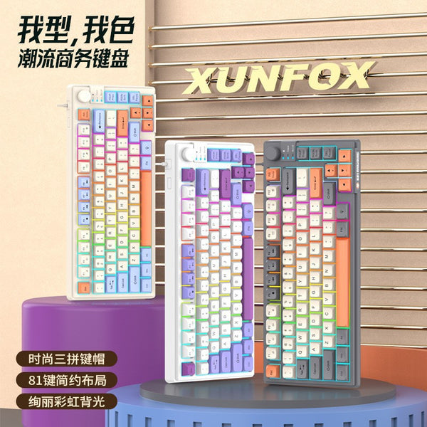 Dazzling Silver Fox K81 Wired Keyboard MDA Ball Cap Three Color Matching Luminous Desktop Computer Notebook Game Keyboard Cross-border