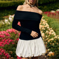 autumn european and american style women's chic fashion off-the-shoulder one-shoulder long sleeve patchwork short puffy dress