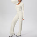 pure color brushed tight tank top wide-leg long three-piece set sports running fitness yoga suit