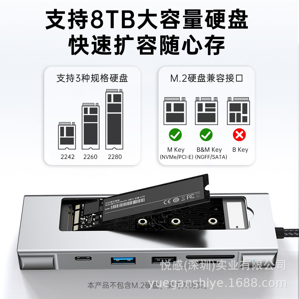m.2 hard drive enclosure docking station type-c hub3.2 with solid state drive enclosure 10g multi-port docking station