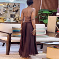 European and american cross-border women's fashion:  autumn new collection - elegant halter neck slim-fit tank top and pleated midi skirt set