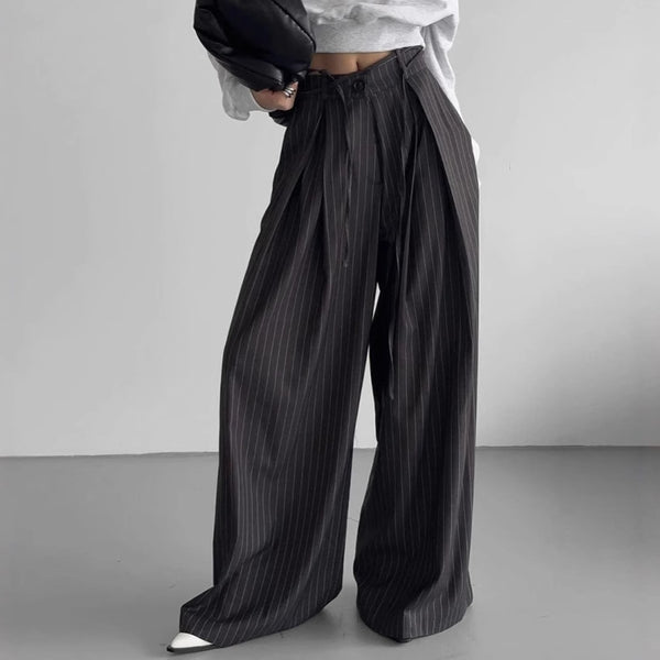 European and American  2025 personalized street stripes loose drape casual suit pants lazy new high-waisted trousers women