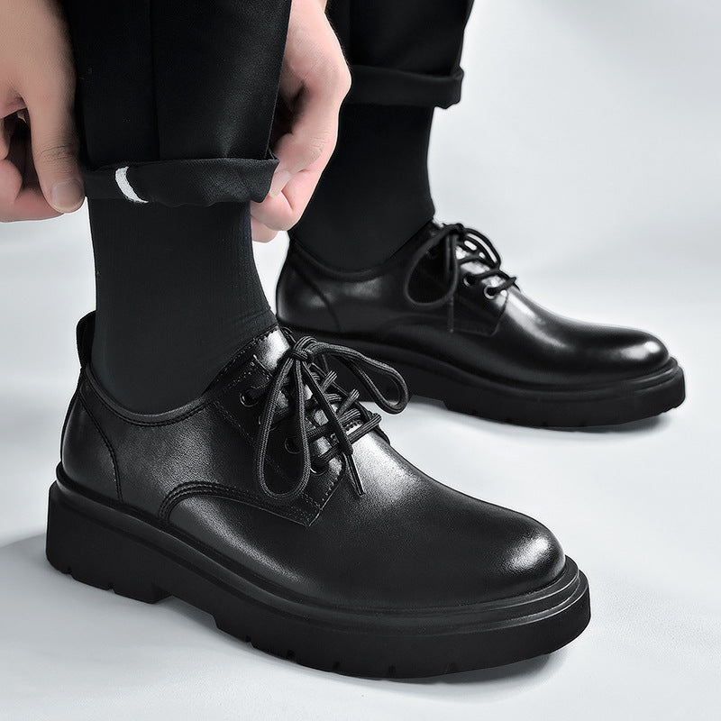 Men's shoes: new 2026 spring collection - british style black leather casual shoes, men's business formal oxfords, square toe work shoes, trendy footwear