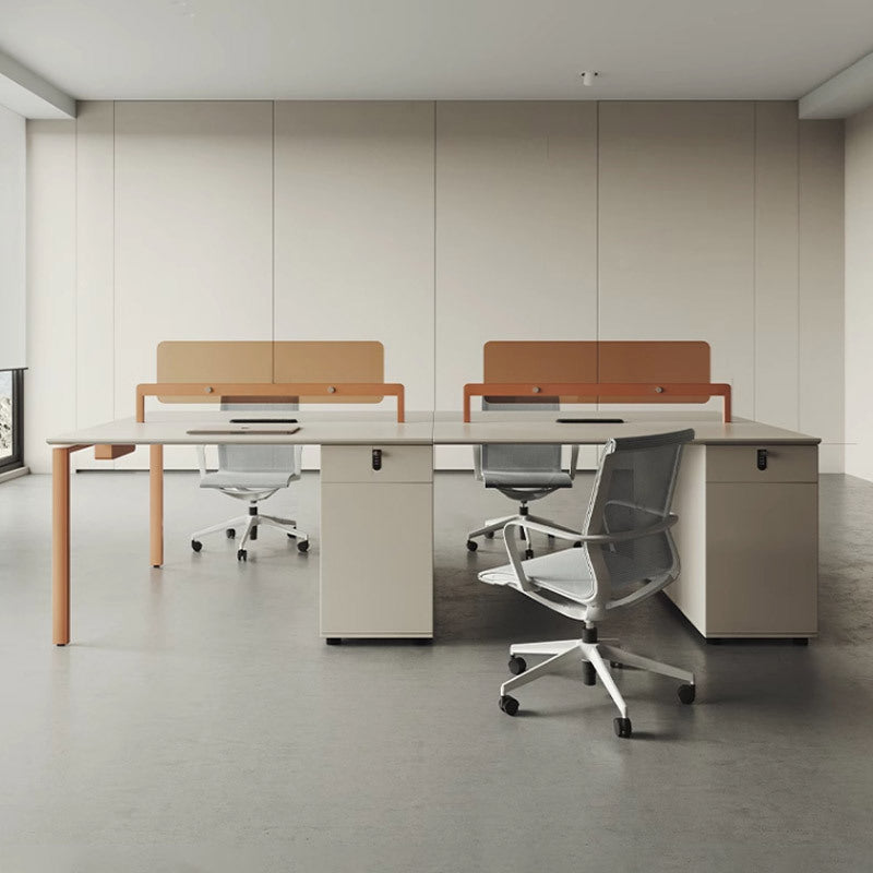 Modern minimalist desk and chair set - available in 2, 4, or 6 seater configurations - office furniture for employees and workstations