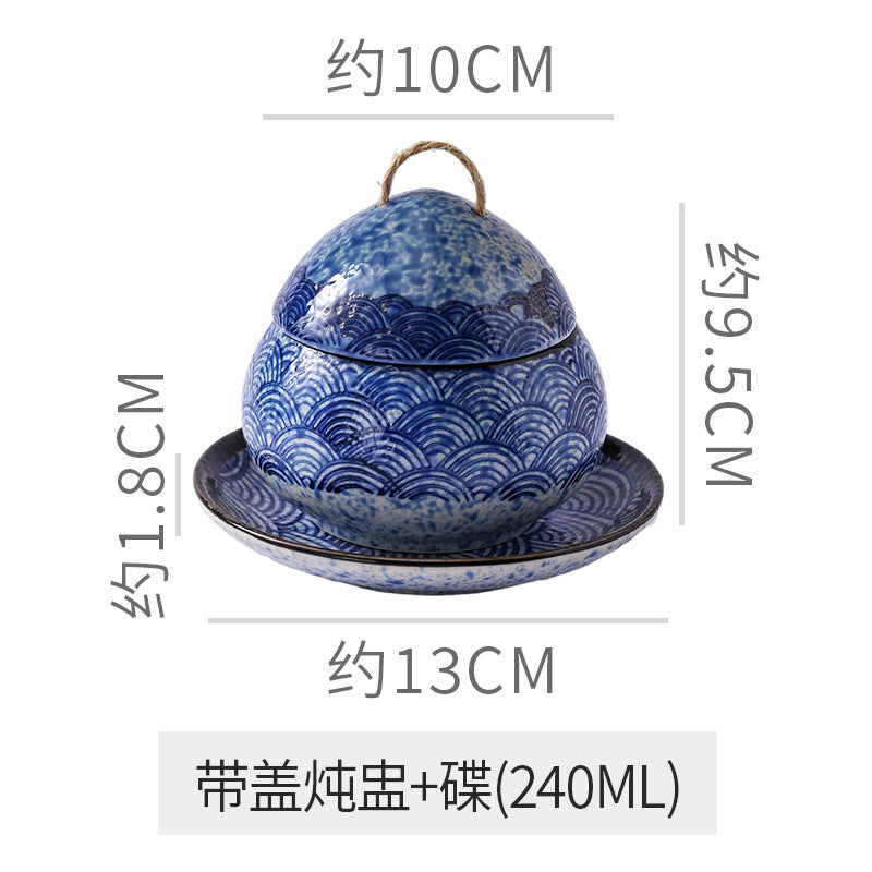 Japanese retro steamed egg cup, one-person soup cup, ceramic tableware, dessert bowl, bird's nest supplement, covered bowl, one-person stew cup