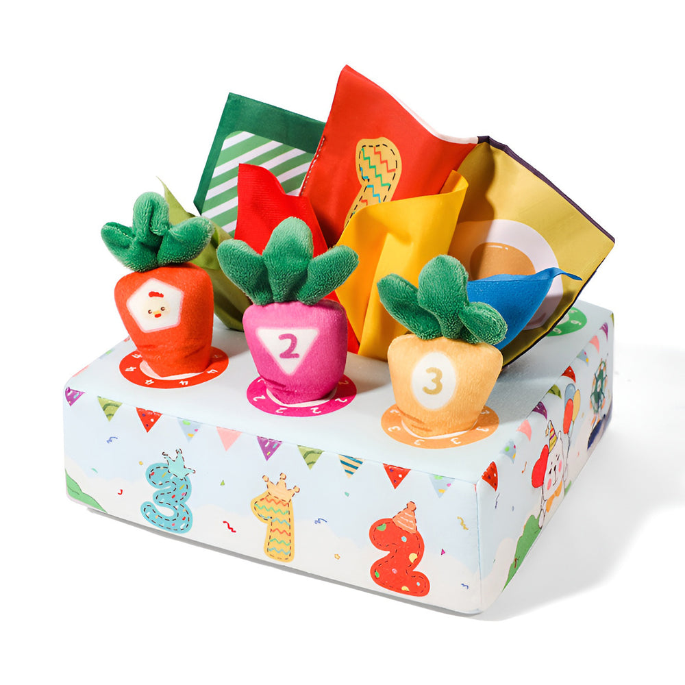 baby's tear-proof tissue box, paper pull-out, radish toy, two-in-one infant early education and soothing toy