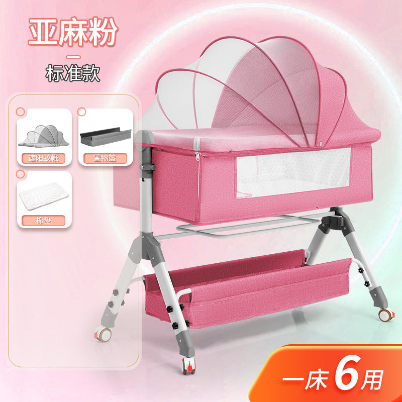 Aluminum alloy baby crib convertible to big bed, multifunctional portable folding children's bed, newborn baby bed, cradle