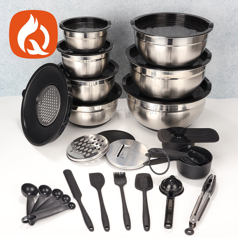stainless steel salad bowl suit egg beater mixing bowl salad bowl mother cover with planer salad bowl