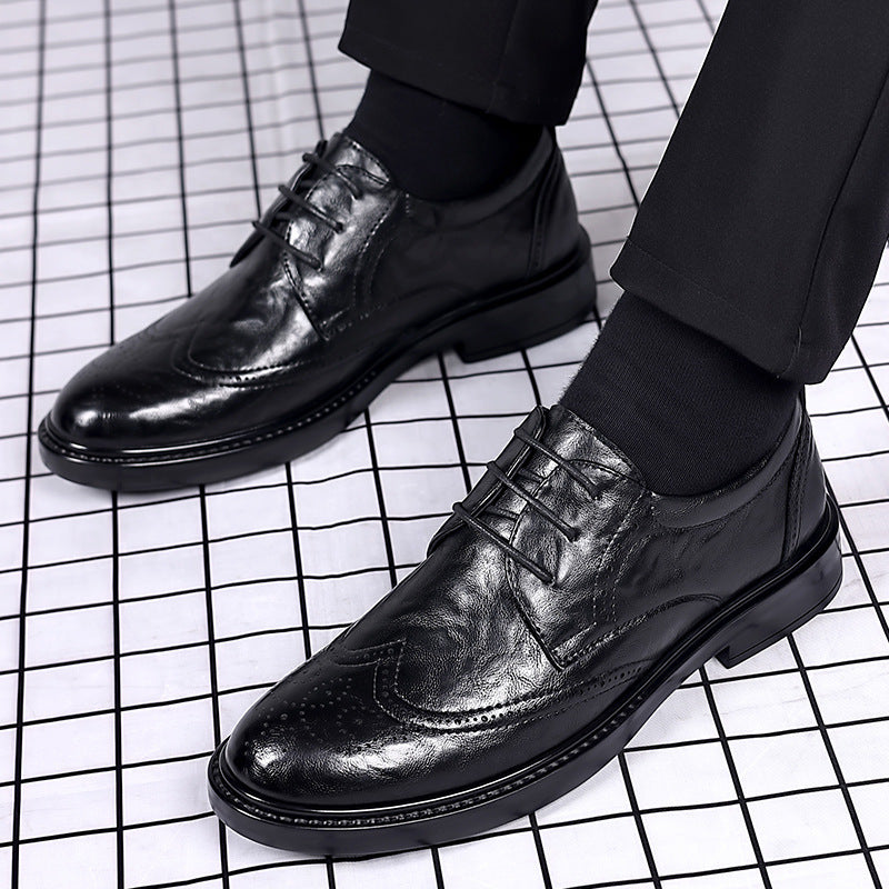 Brogue leather shoes for men - british style groomsmen, black, business formal, suit, casual leather shoes, men's wedding shoes