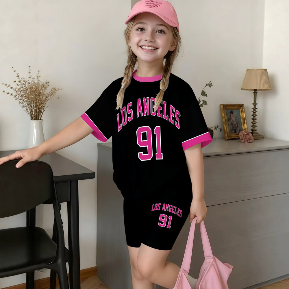 Wholesale girls' clothing: versatile t-shirt and shorts set - casual two-piece outfit, ready stock, direct supply