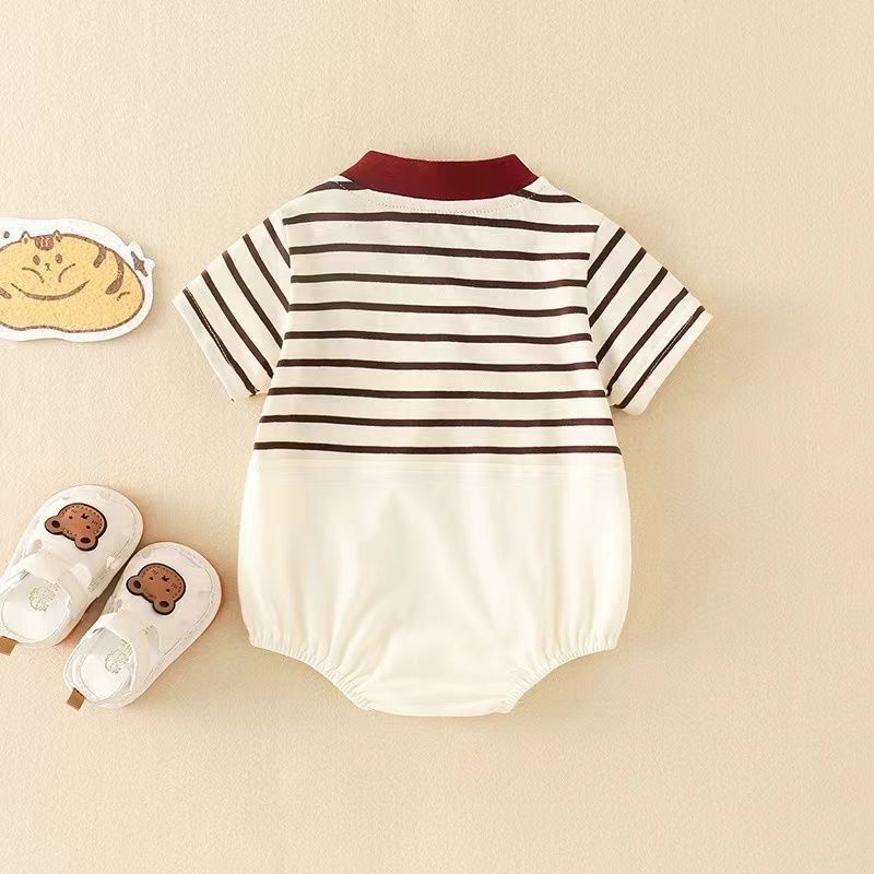 Baby clothes summer thin baby boy short-sleeved 100-day full-month romper ha shirt newborn casual one-piece trendy