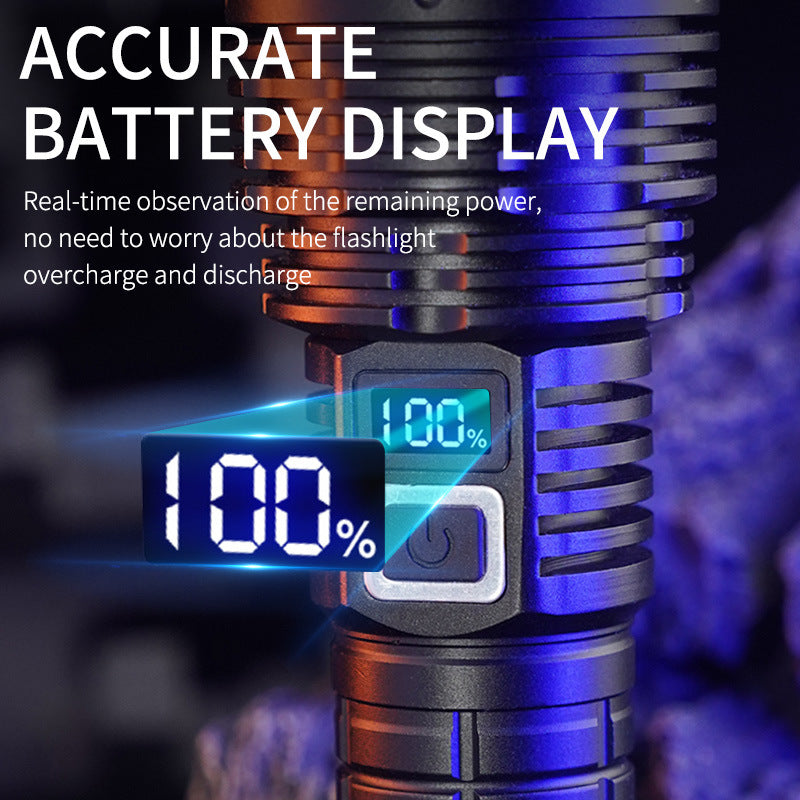 Laser flashlight rechargeable super bright high battery life large capacity lithium battery long-range large flood light outdoor digital display flashlight
