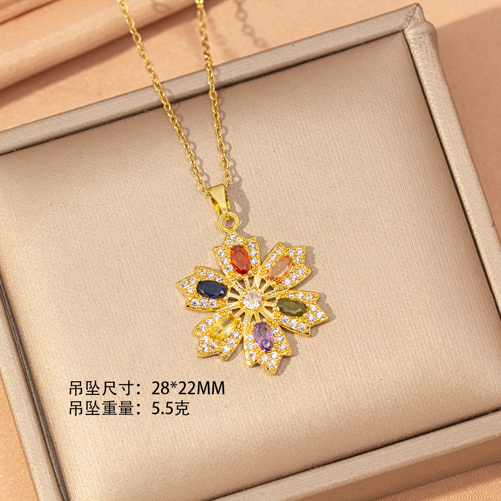 [titanium steel] cross-border popular full zirconium snowflake necklace for women, versatile, fashionable and high-end copper micro-embedded sweater chain jewelry