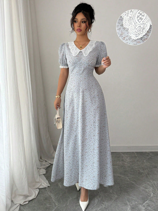 retro spring autum chinese style slimming lookelegant long skirt women's long sleeves floral patchwork dress