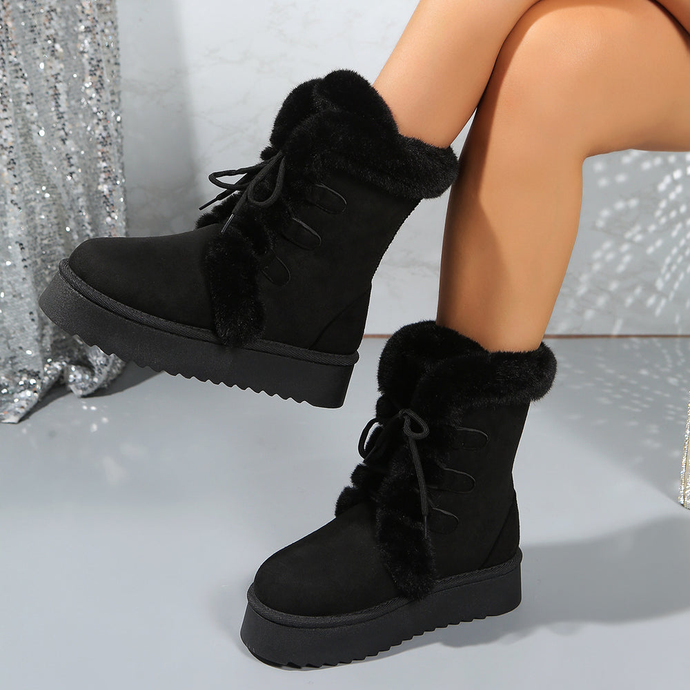 autumn/winter women's snow boots: fleece-lined, extra thick, platform, height-increasing, shearling-lined, northeastern-style cotton shoes, warm fuzzy boots