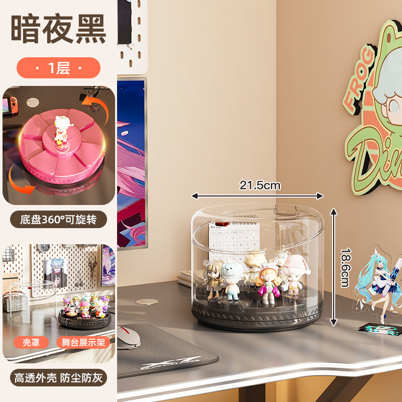 Rotating blind box display box POP MART round transparent storage box dust rack multi-layer display cabinet stack