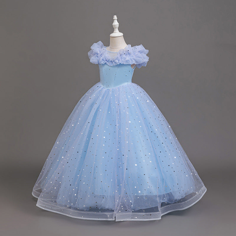 Girls' formal dress - european & american style long flower girl dress - puff sleeve banquet party kids princess dress - cross-border ready stock