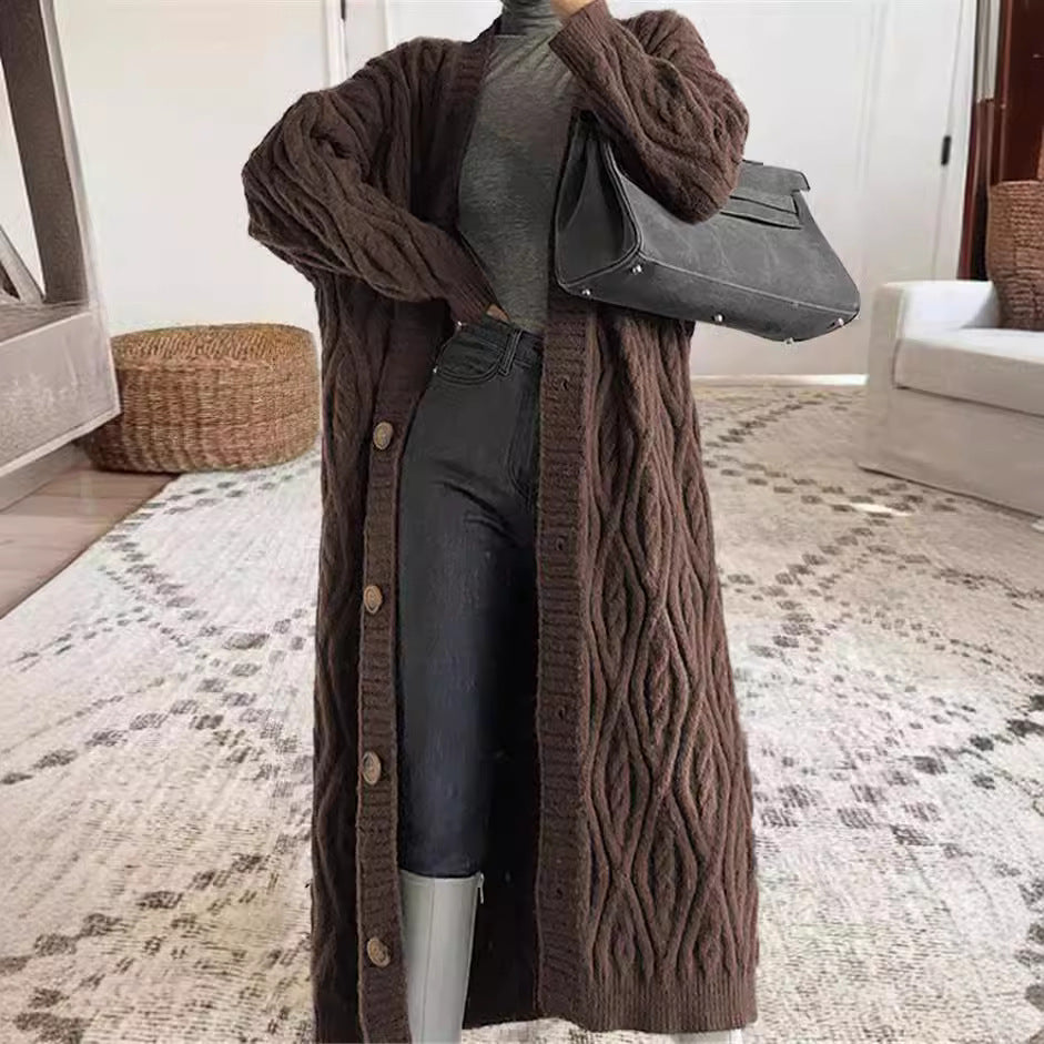 European and American  women's clothing autumn and winter new lazy style retro long loose knitted cardigan jacket women
