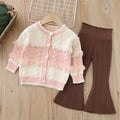 Girls' knit sweater and pants set - new autumn/winter  collection - handmade floral detail, cardigan sweater and pants outfit for little girls