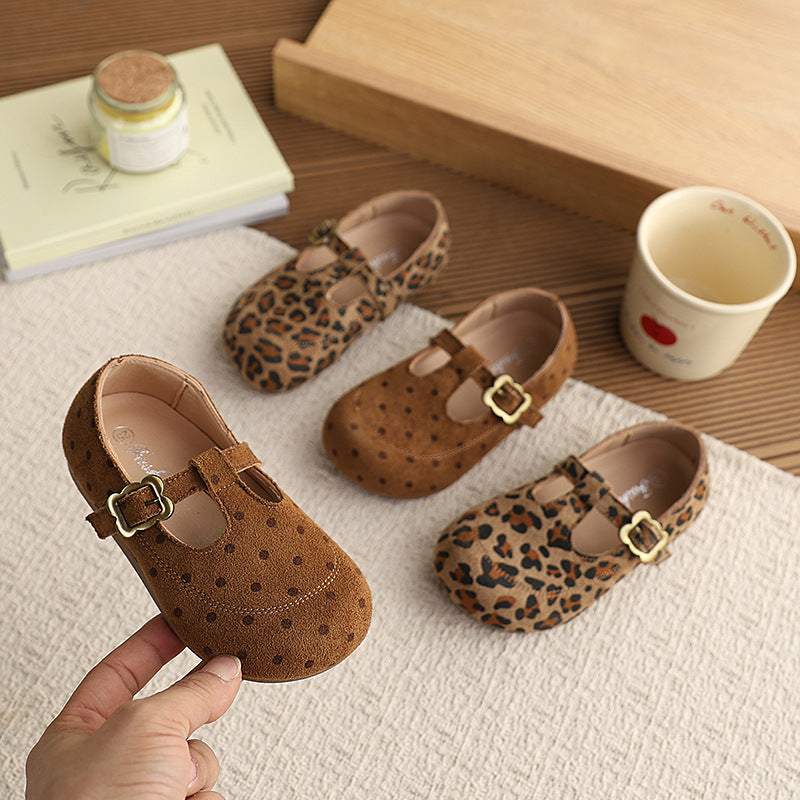 Vancahao girl's t-buckle small leather shoes  square toe flatsflatsfashioneasiest for matchautumnew arrival doudou shoes