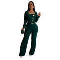 C7201 cross-border   fashion women's long-sleeve arm-hugging pants slim-fit solid color jumpsuit