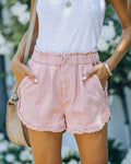 Factory direct sales fashion cross-border independent station new arrival  raw edge lace denim elastic waist shorts  trend