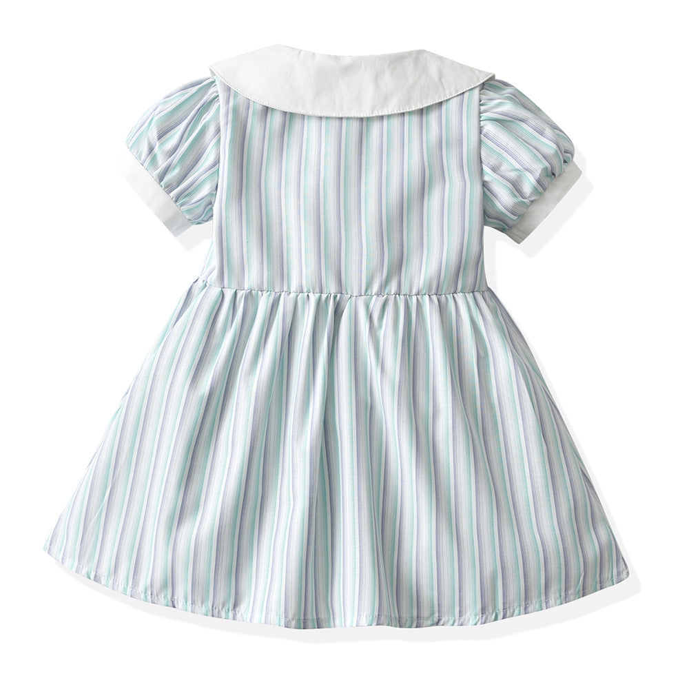 Korean style wholesale children's princess dress, new short-sleeve retro peter pan collar, cute country style girls' dress