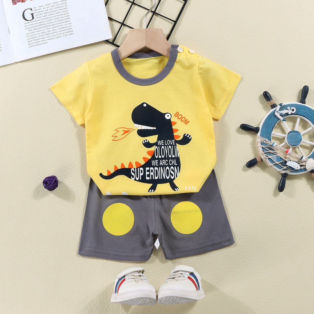 summer new arrival: 100% cotton kids' short-sleeve t-shirt and shorts set - korean style infant and toddler two-piece outfit