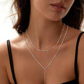 Fashion cross-border new arrivalcasual lasso long necklace fashion copper clavicle chain y-shaped pendant necklace beaded necklace