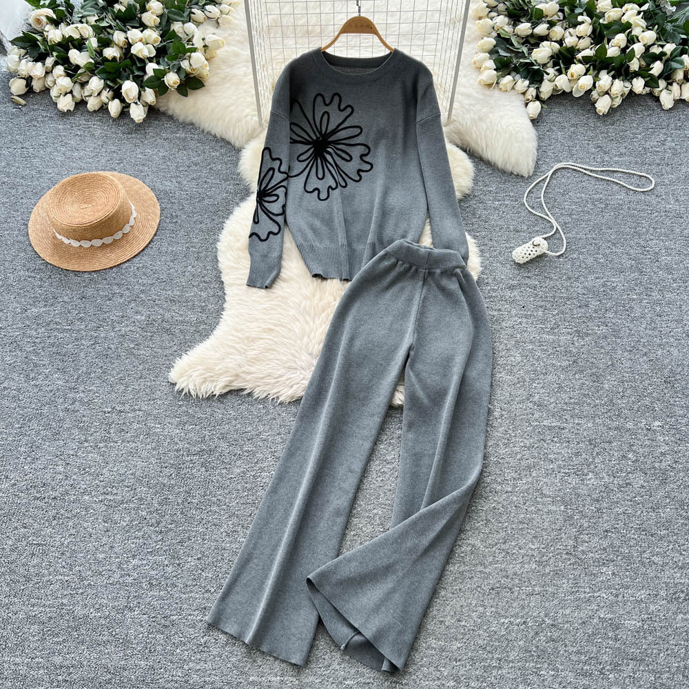 Sweatersuit women's fall and winter  new arrival lazy style fashion heavy industry embroiderloosepulloverknittingtops pants