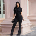 C7651 cross-border   fashion women's elegancefashion slim pure color wide leg jumpsuit