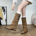 Pointed toe hidden heel knee-high boots for women with belt buckle detail - autumn/winter french suede over-the-knee boots - slimming & stacked look