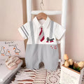 new arrivalk-style baby short-sleeved romper, newborn baby one-piece, 100-day gentleman's outing romper