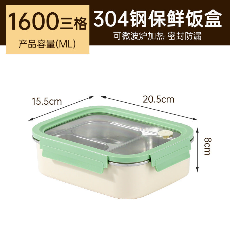 304 stainless steel lunch box - microwave safe, student meal container with compartments, bento box, food-grade fresh-keeping box